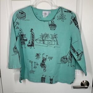 Hot Cotton turquoise and black 3/4 sleeve top size medium petite